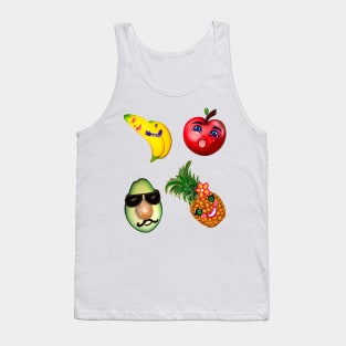 Happy little fruits, apple, banana, pineapple, avocado Tank Top